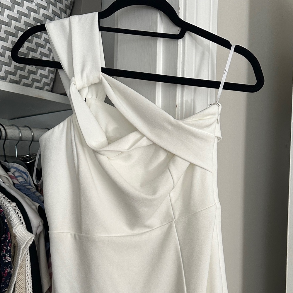 Lulu's Elegant One Shoulder Cream Dress